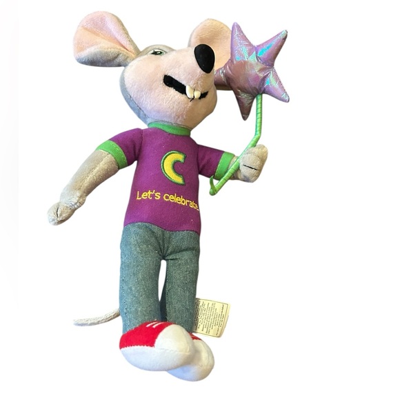 Chuck E. Cheese posable plush figure 2018 with flower Let's celebrate 12" doll - Picture 1 of 9